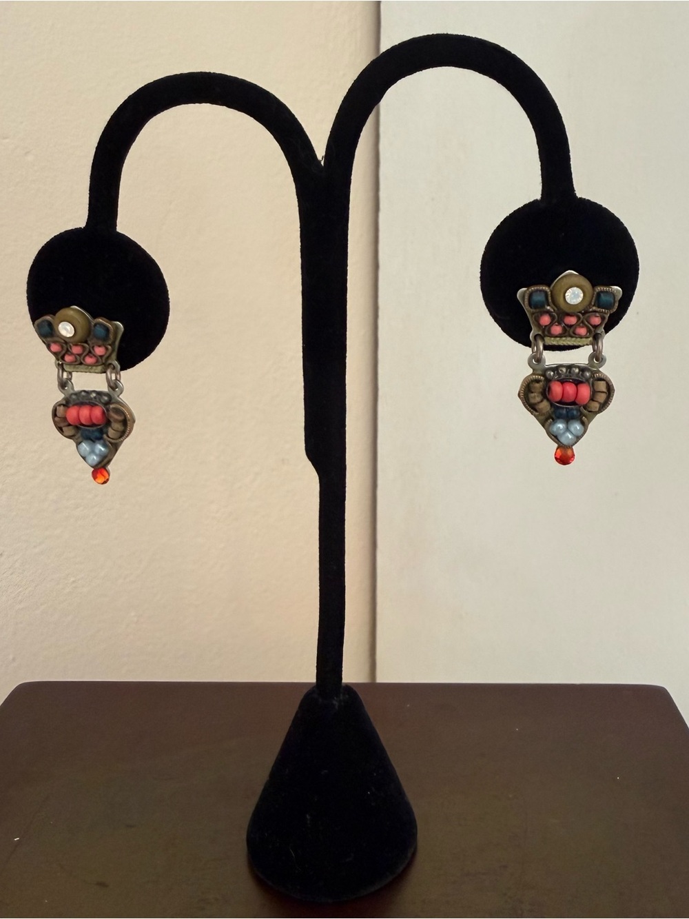 Ayala Bar Signed Multicolor Beaded Dangle Post Earrings Coral Blue